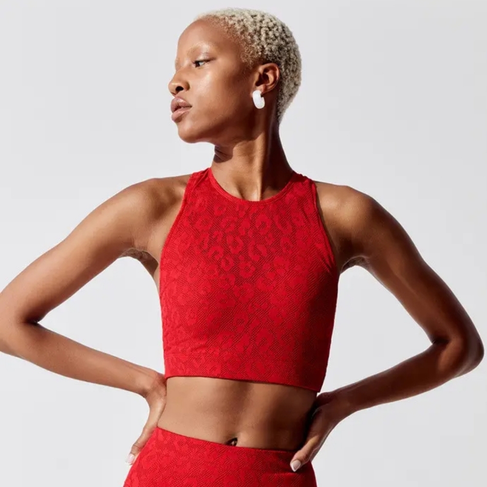 Brand New Adam Selman Sport Red Leopard Crop Top - Picture 7 of 8